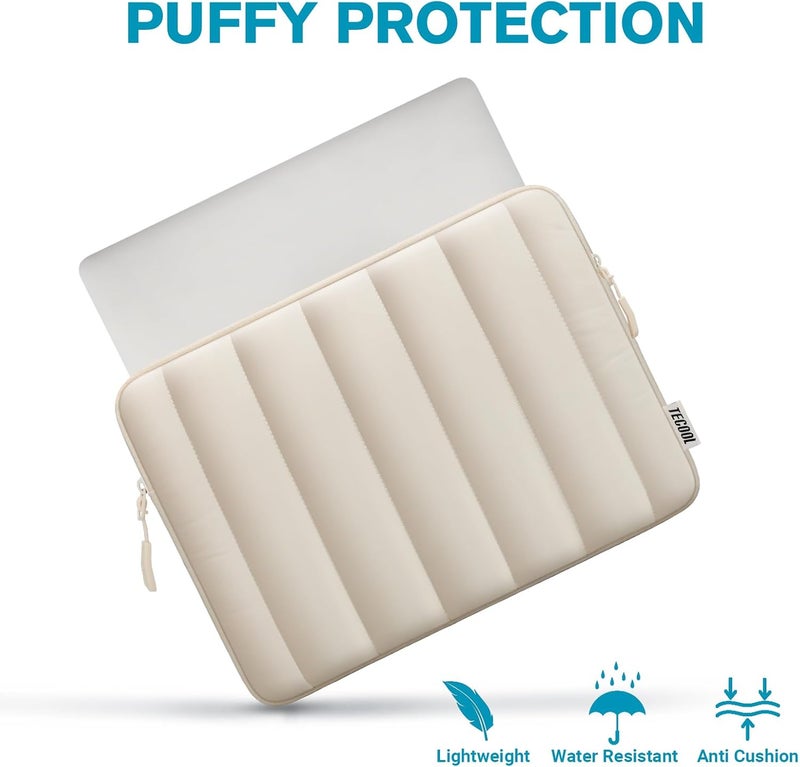 TECOOL Puffy Laptop Case 14 inch, Laptop Sleeve 14 inch for 14" Lenovo Thinkpad Ideapad HP EliteBook Pavilion Dell Chromebook,Protective Waterproof Sleeve 14 inch Computer Bag with Small Case,Beige - Image 3